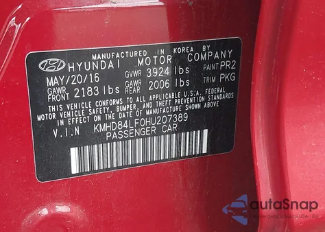 2017 Hyundai Elantra Se z USA, uszkodzony, nr VIN KMHD84LF0HU207389